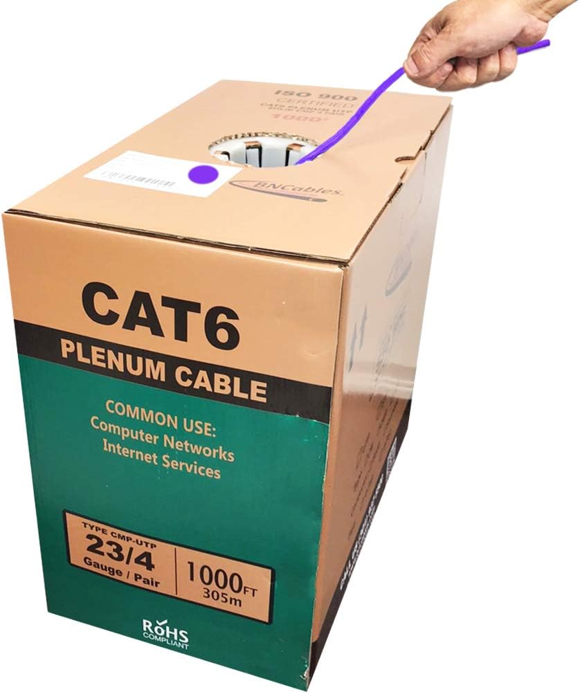 550MHZ CAT6 Plenum Cable 1000ft Blue, 23AWG 4Pair Solid UTP Network Cable A801