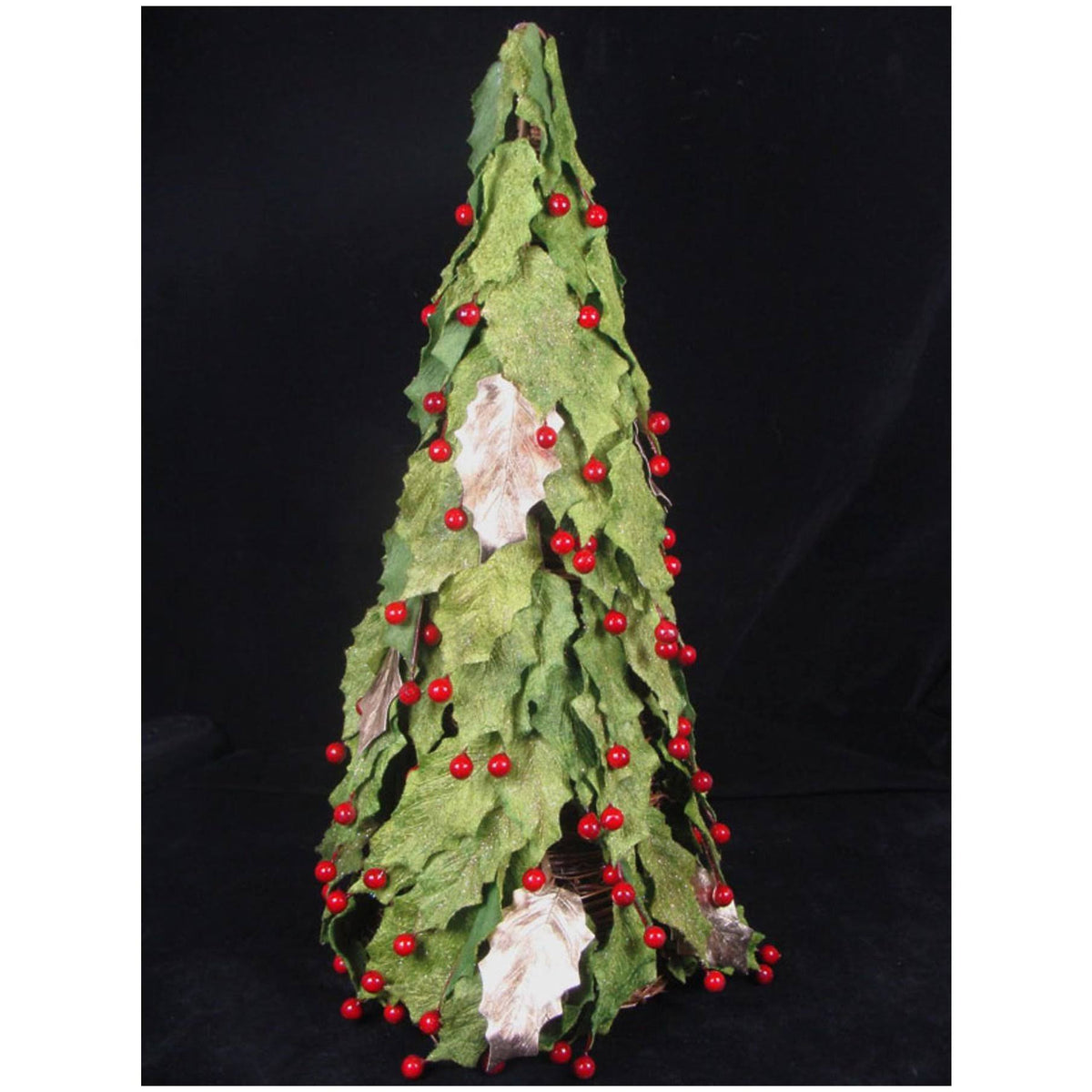 Artificial Red Holly Berry Leaf Christmas Cone Tree Z723863