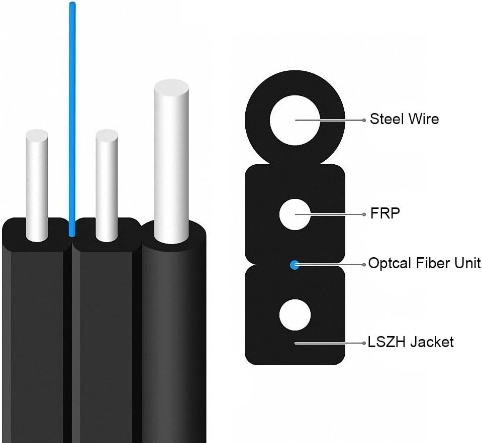 Single Fiber Indoor/Outdoor Optical Fiber Drop Cable, Single Mode, LSZH Jacket, Black, 1000 Feet E63610