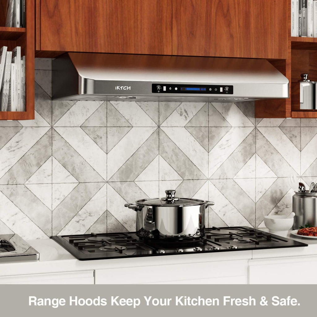 30 Inch Under Cabinet Range Hood with 900-CFM, 4 Speed Gesture Sensing&Touch Control Panel, Stainless Steel Kitchen Vent with 2 Pcs Baffle Filters Y35226