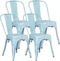 Grey Metal Stackable Dining Chairs Set of 4 Y5583