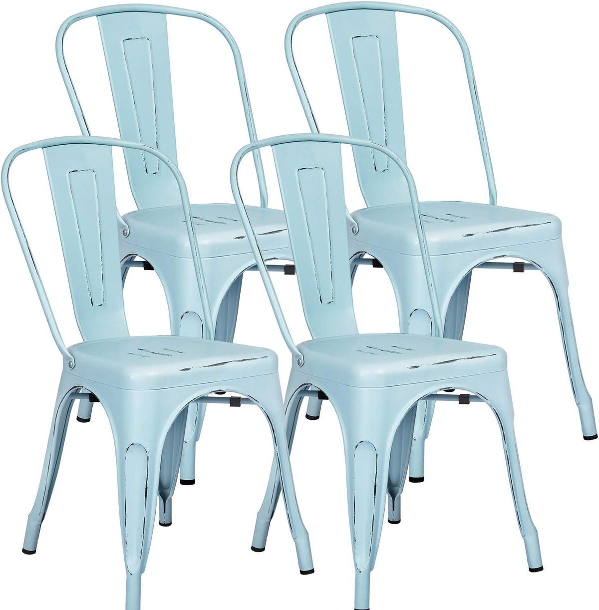 Grey Metal Stackable Dining Chairs Set of 4 Y5583