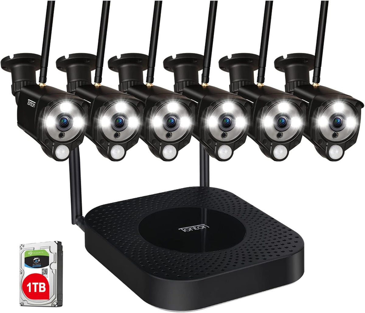 Wireless Security Camera System, 8CH NVR with 1TB HDD and 6PCS 3MP Outdoor Bullet Cameras Q659