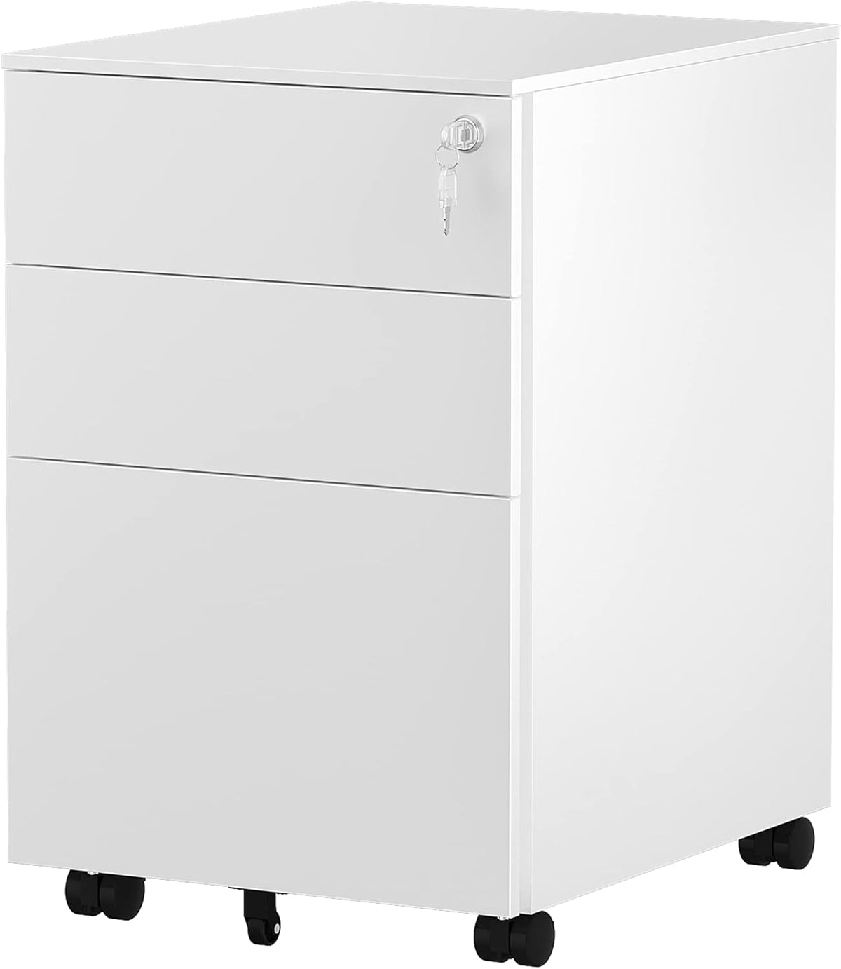 White 3 Drawer Metal File Cabinet with Lock and Wheels G929752