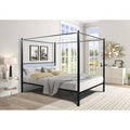 Queen Canopy Metal Upholstered Four-Poster Bed Frame Black P1225