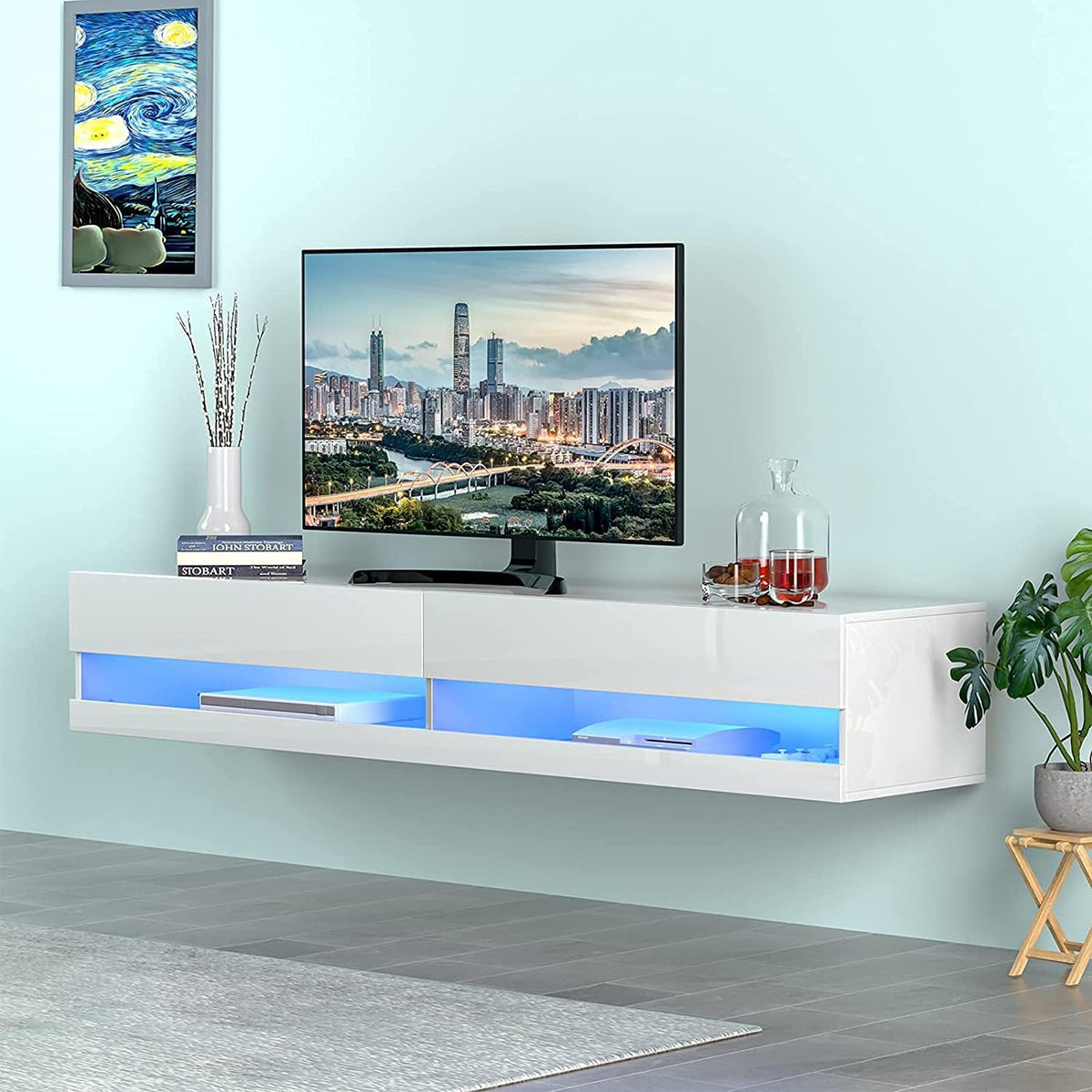 Wall Mounted LED TV Stand with Cabinet and Cable Management for 80 Inch TV M49105
