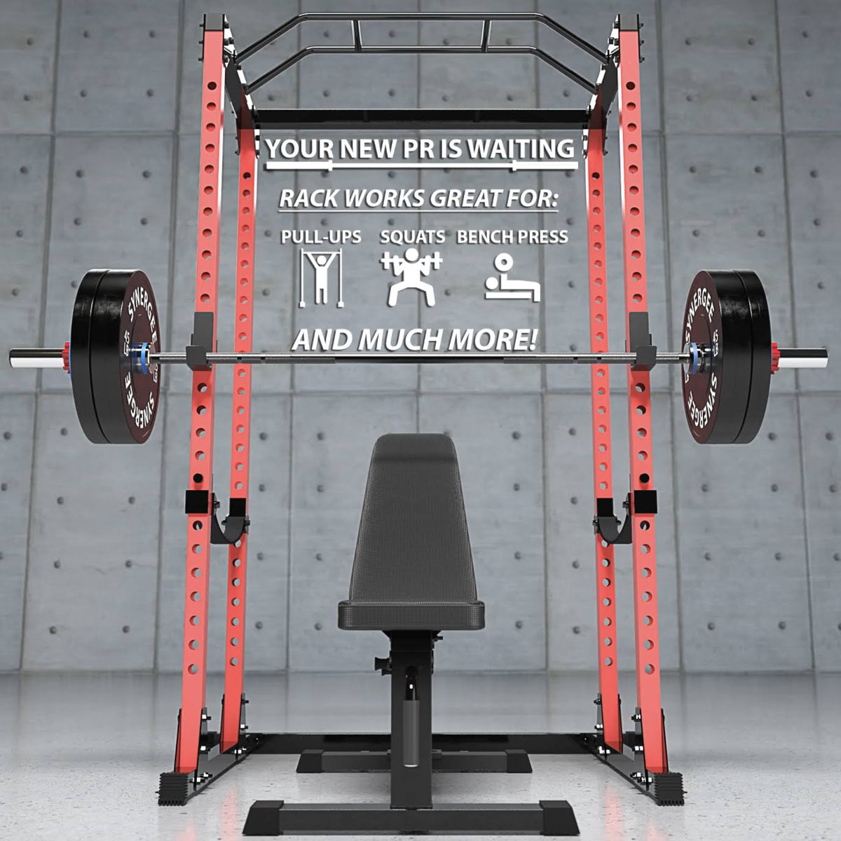 Black Red Steel Squat Cage with Pull Up Bar O343474