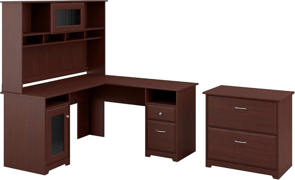 L Shaped Desk with Hutch and Lateral File Cabinet M373930