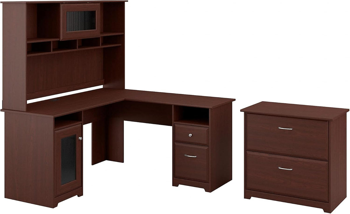 L Shaped Desk with Hutch and Lateral File Cabinet M373930