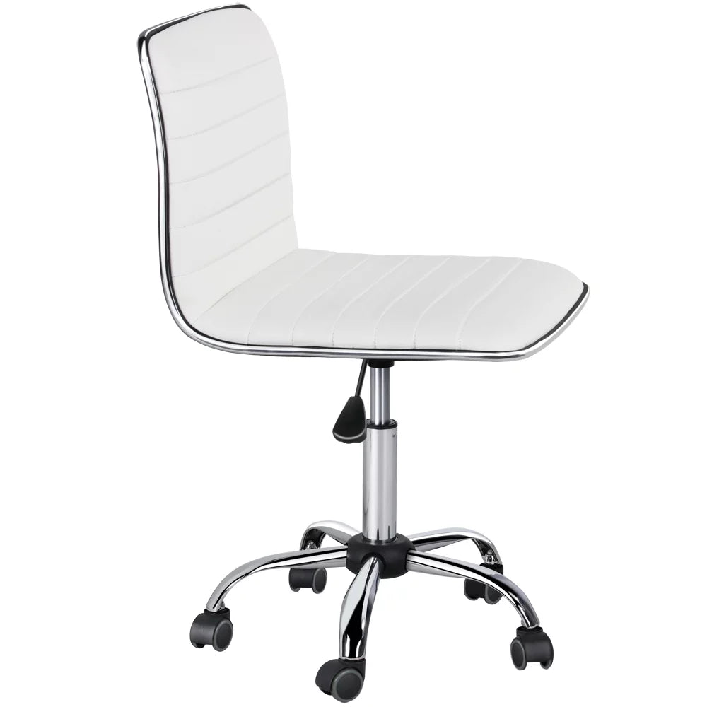 White Adjustable PU Leather Office Chair with Wheels B33842