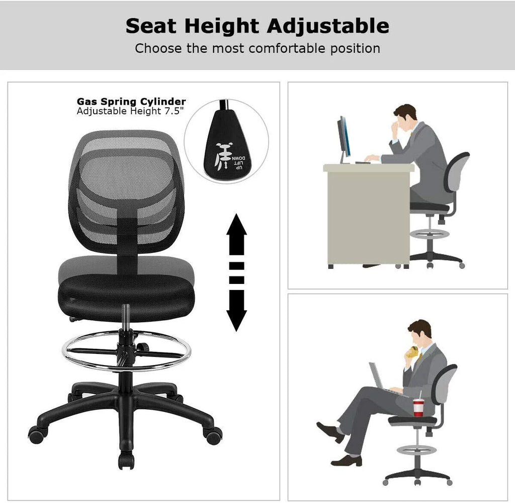 Black Mesh Drafting Chair with Footrest Ring K320867