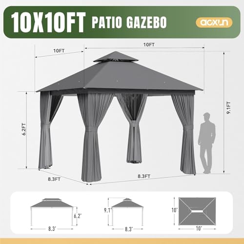 10x12 Metal Gazebo with Mosquito Netting and Privacy Screen I162