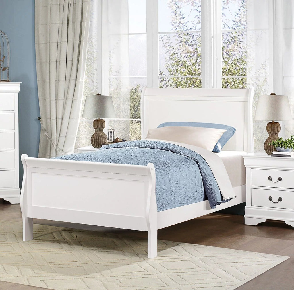 White 1pc Twin Size Sleigh Bed I49141