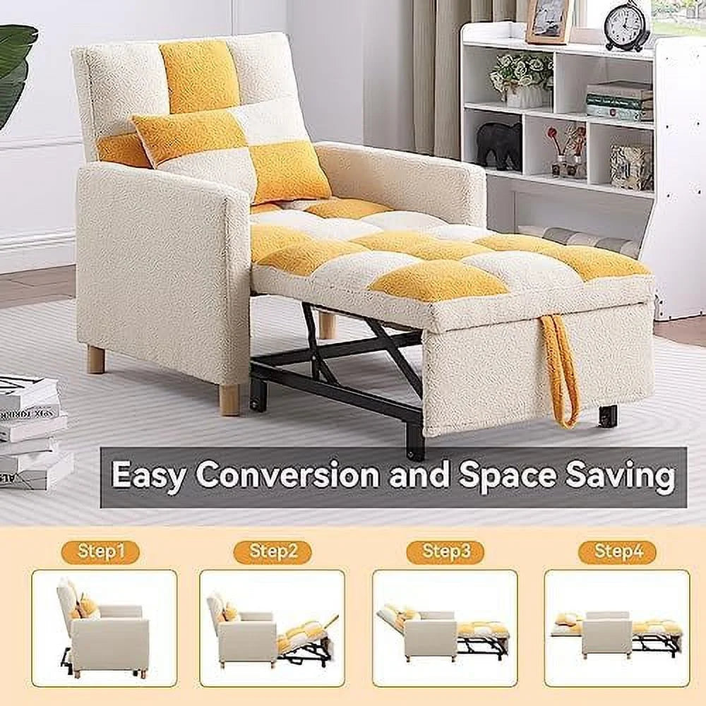 Black Convertible Sleeper Chair Bed with Pillow and Adjustable Backrest D894
