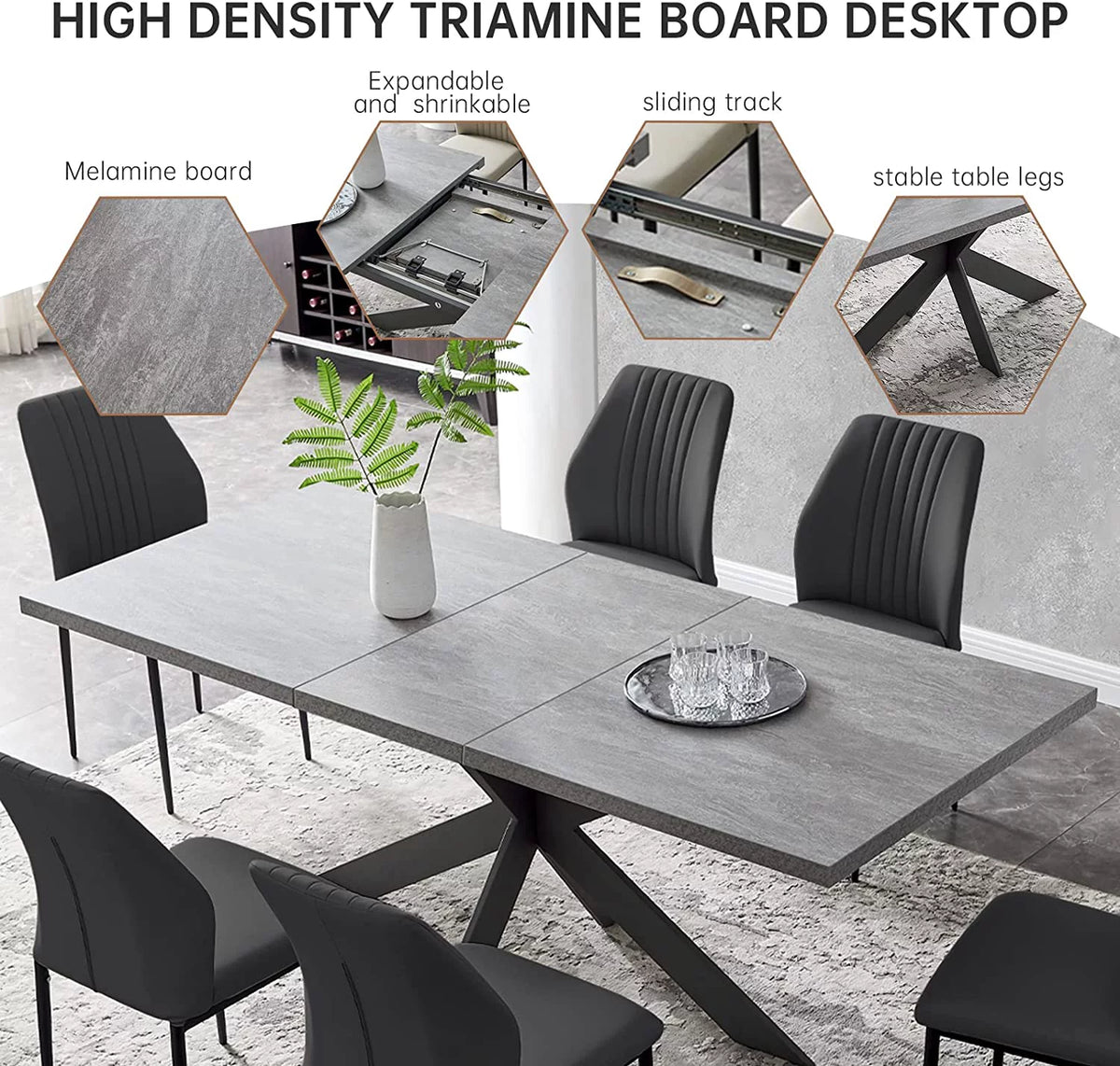 6-8 Person Space Saving Expandable Metal Frame Rectangular Dining Table R755302