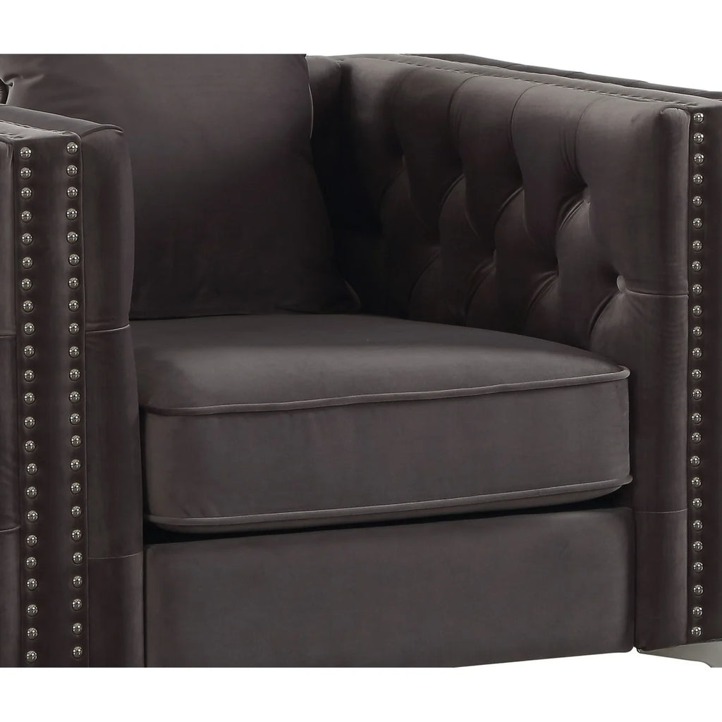 Gray Fabric Upholstered Wooden Sofa Chair with Throw Pillow P211
