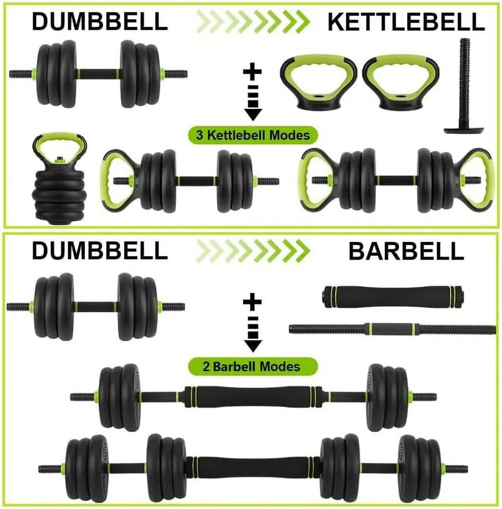 Adjustable 66LBS 88LBS 4 in1 Dumbbell Barbell Kettlebell Set A408266