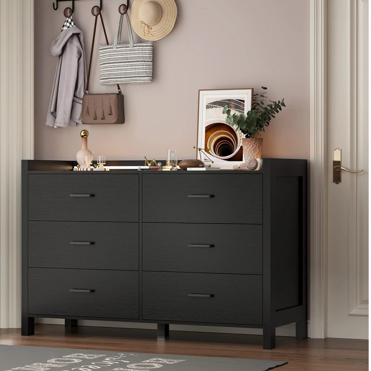 Black 6 Drawer Double Dresser with LED Lights F8439