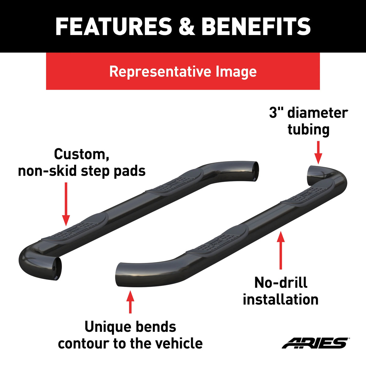 3-Inch Round Black Stainless Steel Nerf Bars C84715