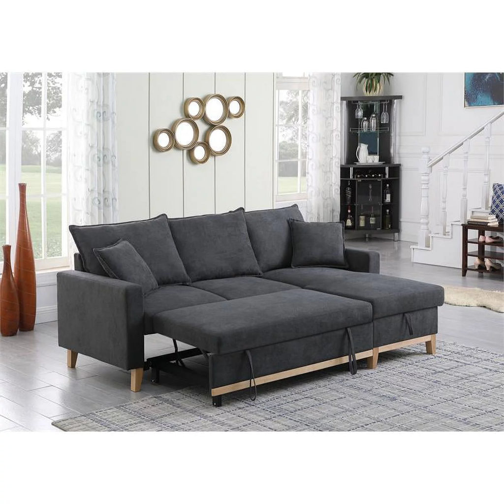 Dark Gray Fabric Reversible Sleeper Sectional with Storage Chaise V664