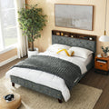Queen Size Upholstered Platform Bed with Shelf X474