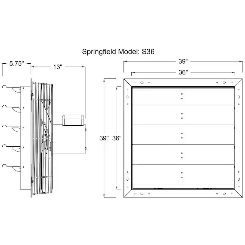 36 in. Shutter Exhaust Fan Wall Mounted W291