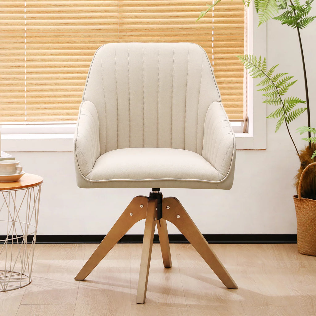 Beige Faux Linen Swivel Accent Chair F99263