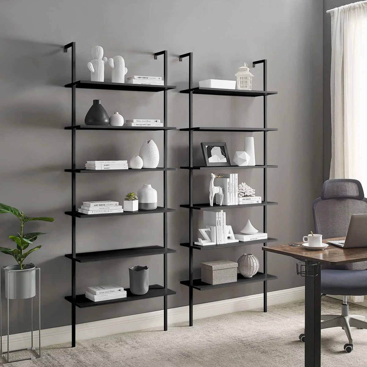 White 6-shelf Wood Wall-Mounted Bookshelf R295