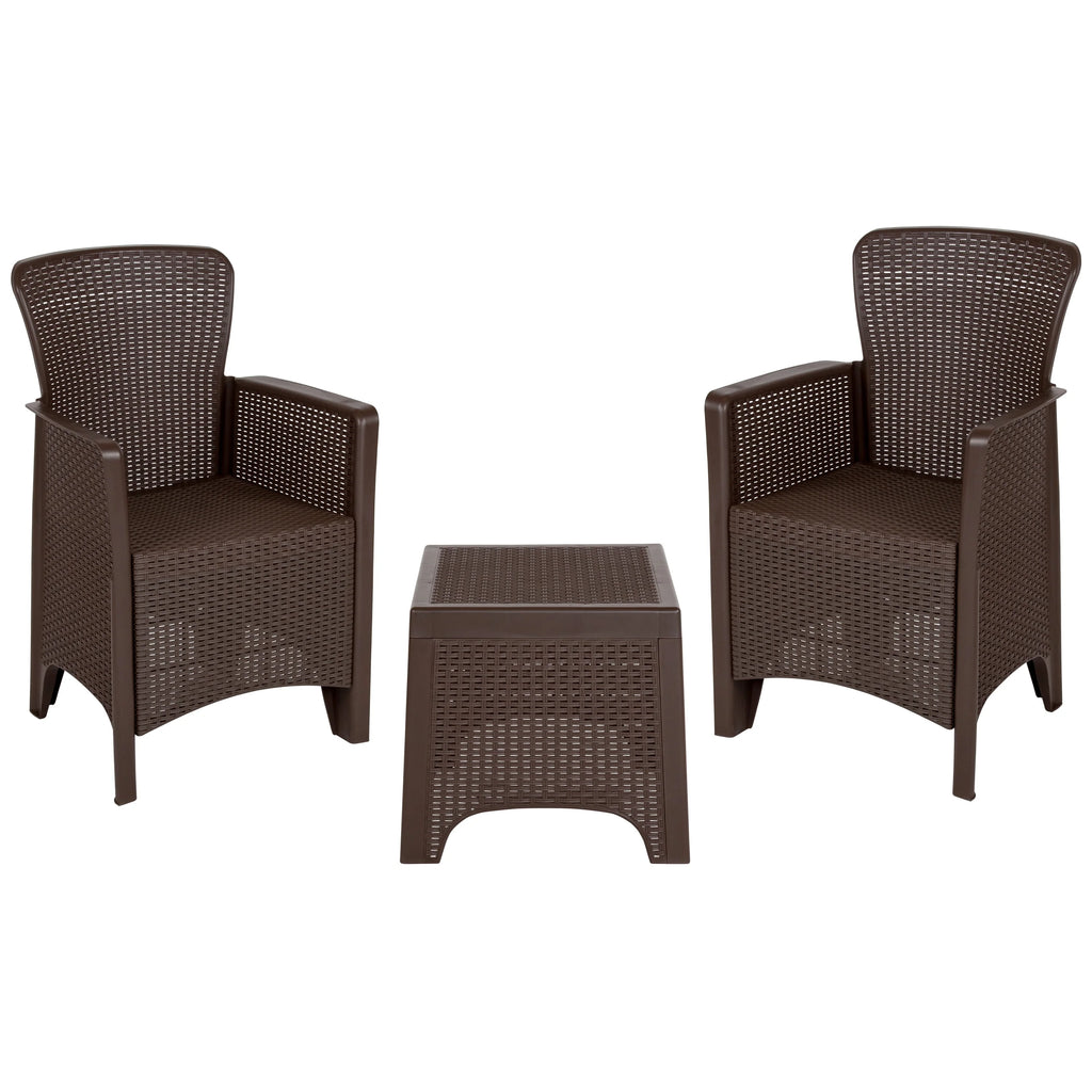 Faux Rattan Wicker Lounge Chairs and Side Table E735