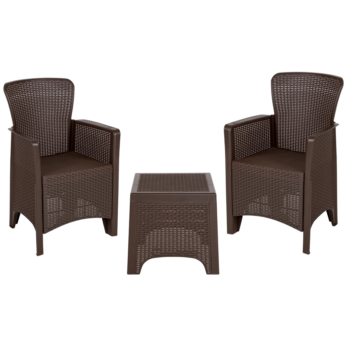 Faux Rattan Wicker Lounge Chairs and Side Table E735