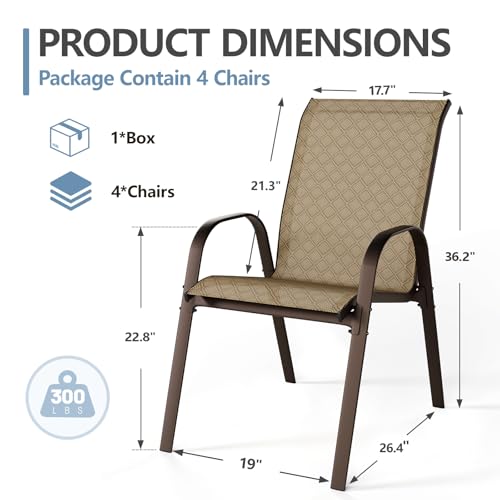 Beige Set of 4 Stackable Patio Dining Chairs with Metal Frame G8661