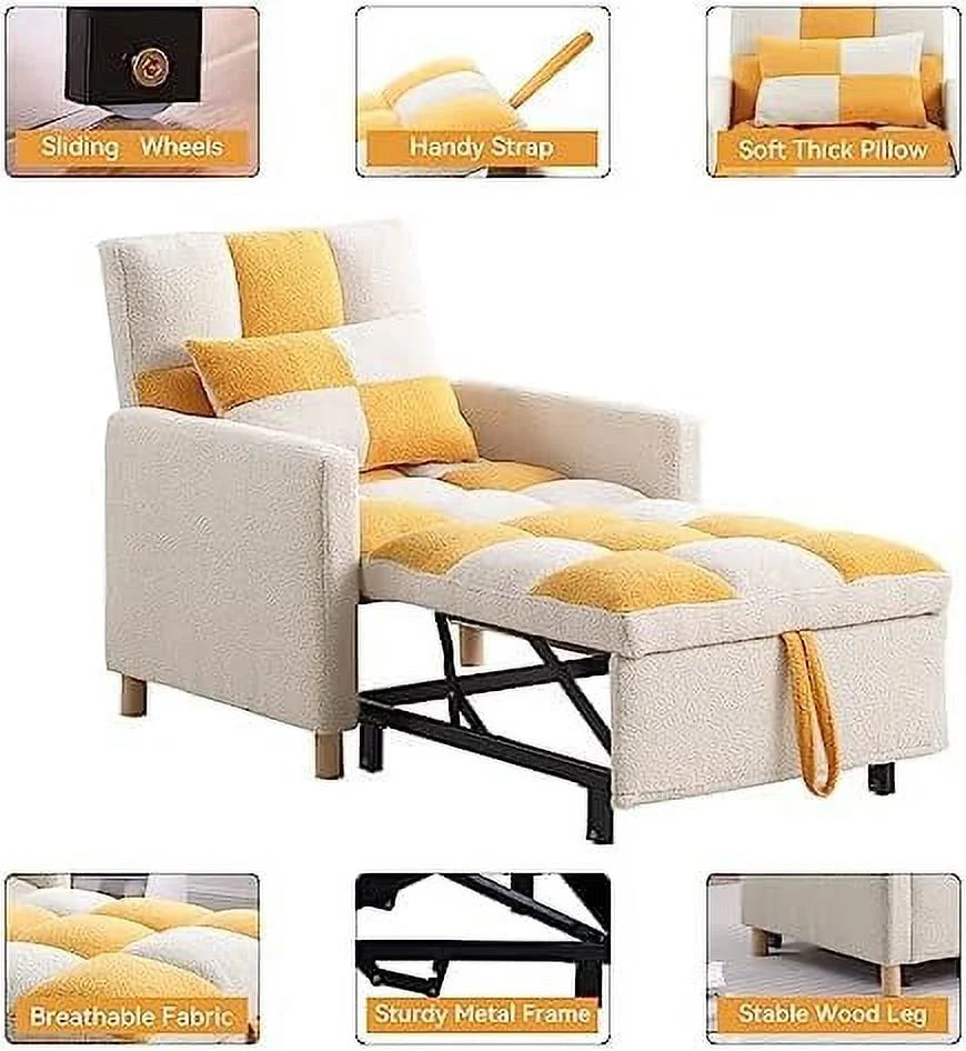 Black Convertible Sleeper Chair Bed with Pillow and Adjustable Backrest D894