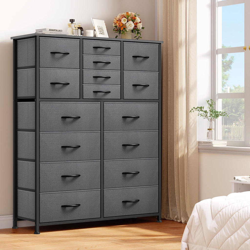 16 Drawer Fabric Dresser with Metal Frame and Wooden Top F13022