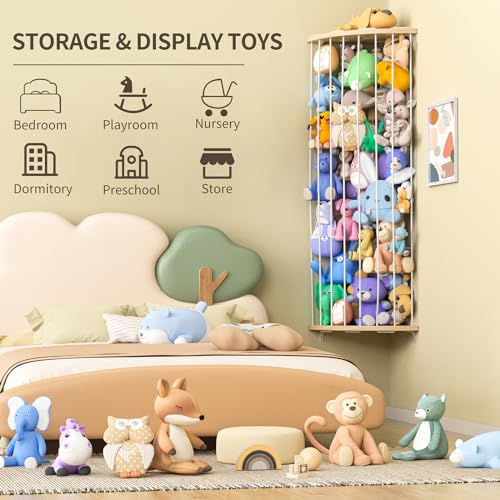 Wood Corner Stuffed Animal Storage Organizer with Star Pattern U310