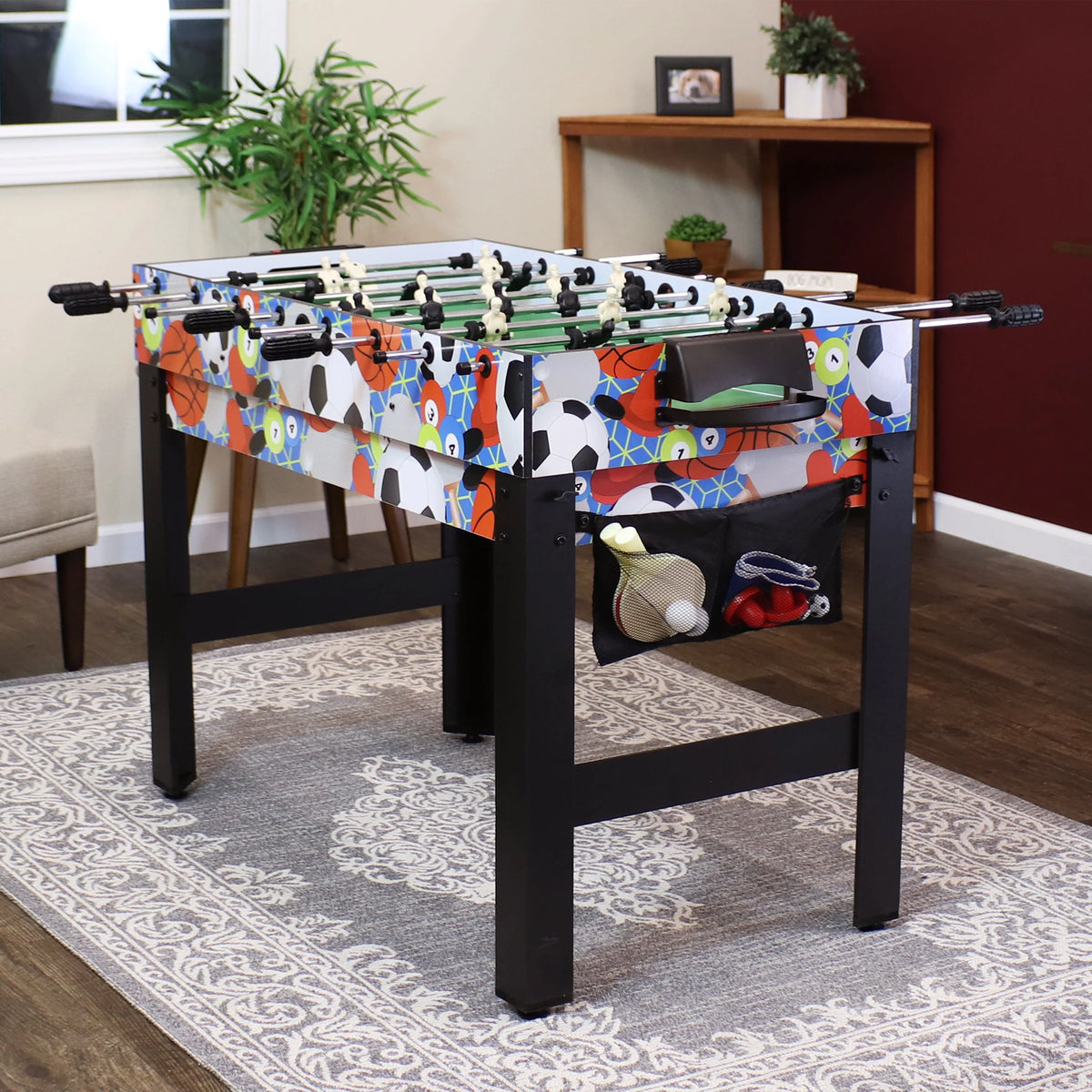 5-in-1 Multi-Game Table with Billiards, Push Hockey, Foosball, Ping Pong, and Basketball D306
