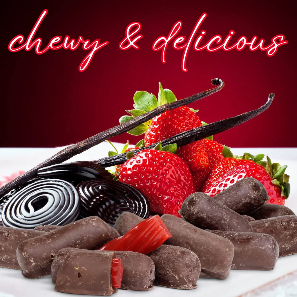 5 Lbs Strawberry Licorice Bits Dark Chocolate Covered Vegan Non-Dairy Kosher Parve B3844