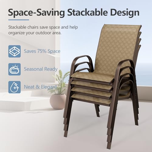 Beige Set of 4 Stackable Patio Dining Chairs with Metal Frame G8661