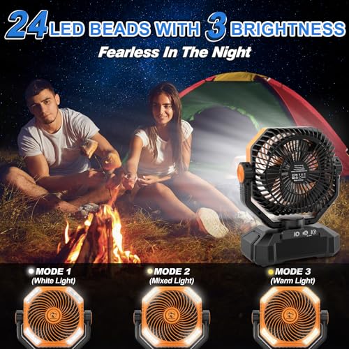 20000mAh Rechargeable Battery Powered Camping Fan with LED Lantern H12729