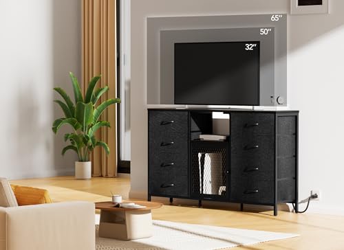 Black 8 Drawer Dresser with LED Lights and Power Outlets Y4970