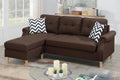 Modern Compact Reversible Sectional Sofa Set Linen Like Fabric Dark Coffee Cushion Couch I44601