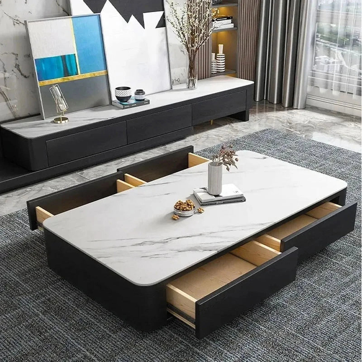 Italian Slate Coffee Table TV Cabinet Retractable O646
