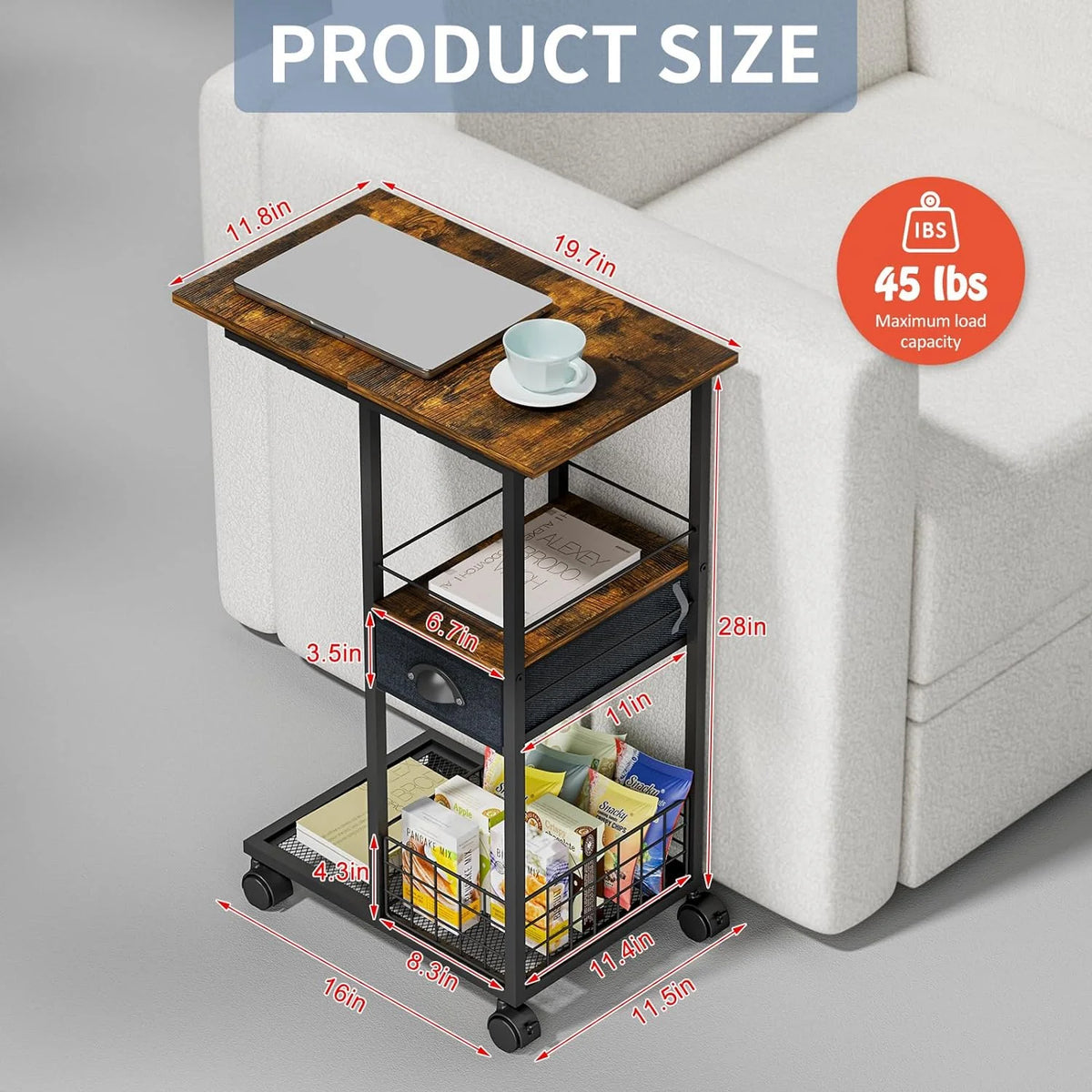 C-Shape Metal End Table with Drawer K1690