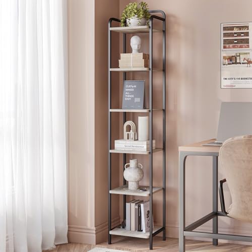 6-Tier Black Narrow Bookcase Bookshelf Y370721
