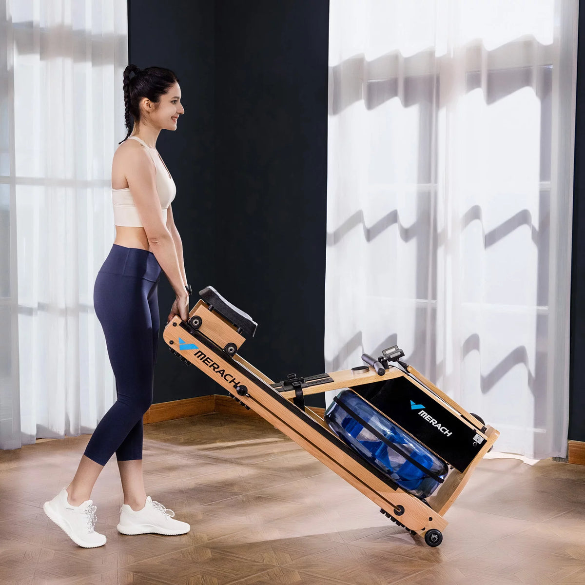 Foldable Solid Wood Rowing Machine X1437