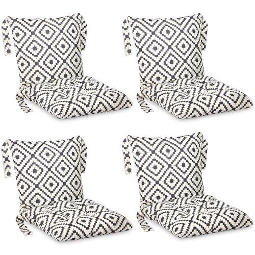4 Pcs Outdoor Patio Chair Cushions with Back, 21.7 x 43.3 Inch Buffalo Plaid Black and White F3287
