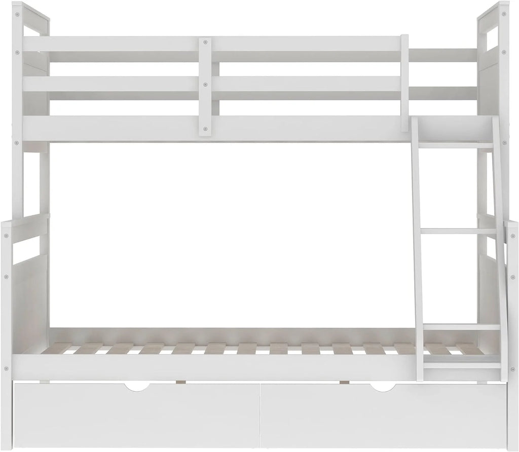 White Wooden Bunk Bed with 2 Storage Drawers and Ladder D4502