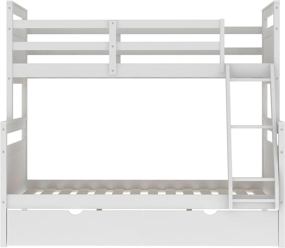 White Wooden Bunk Bed with 2 Storage Drawers and Ladder D4502