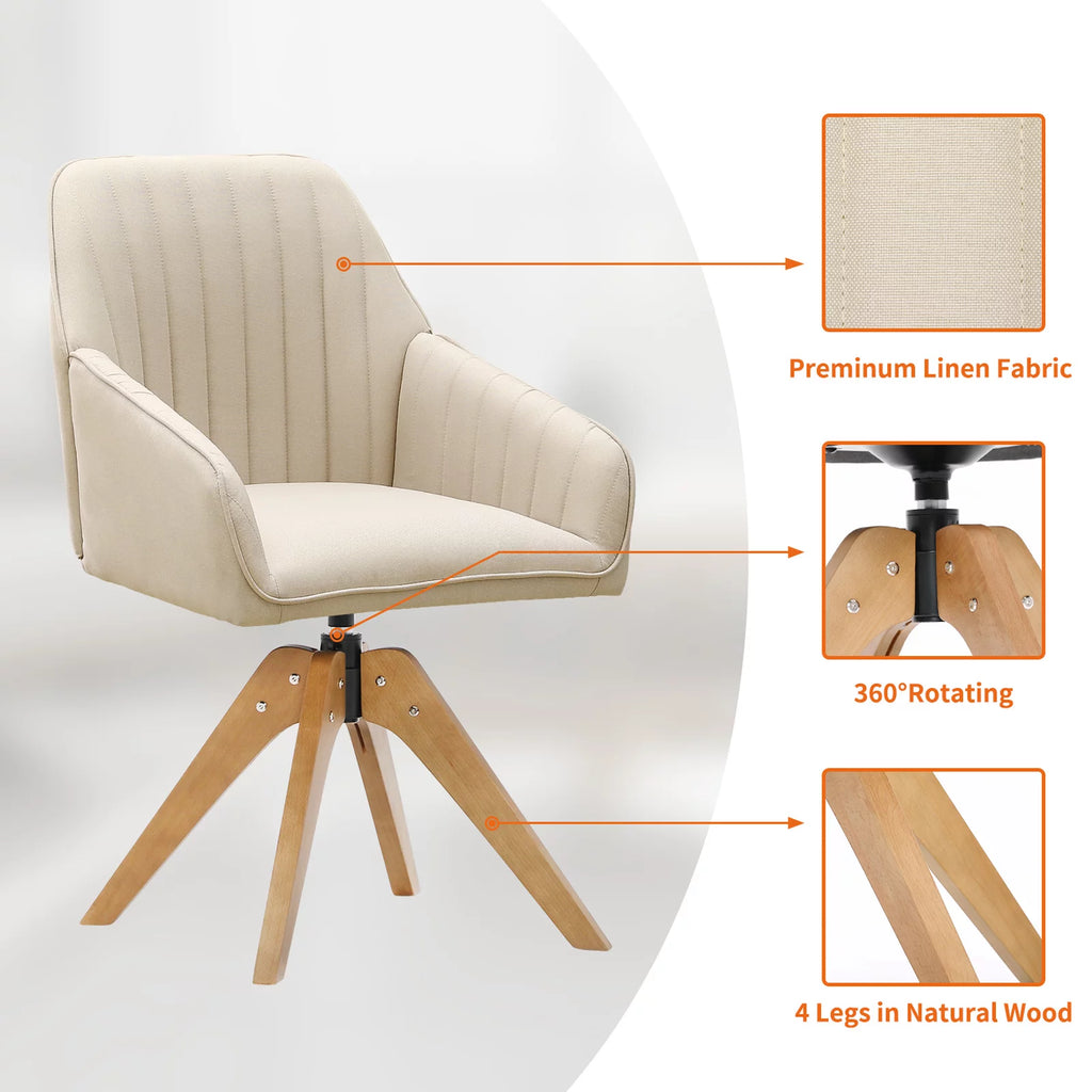 Beige Faux Linen Swivel Accent Chair F99263
