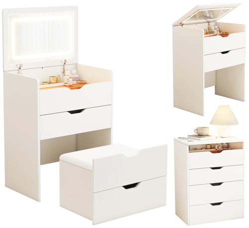 White Vanity Desk with Mirror and Lights S7329