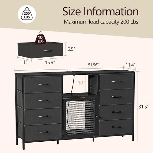 Black 8 Drawer Dresser with LED Lights and Power Outlets Y4970